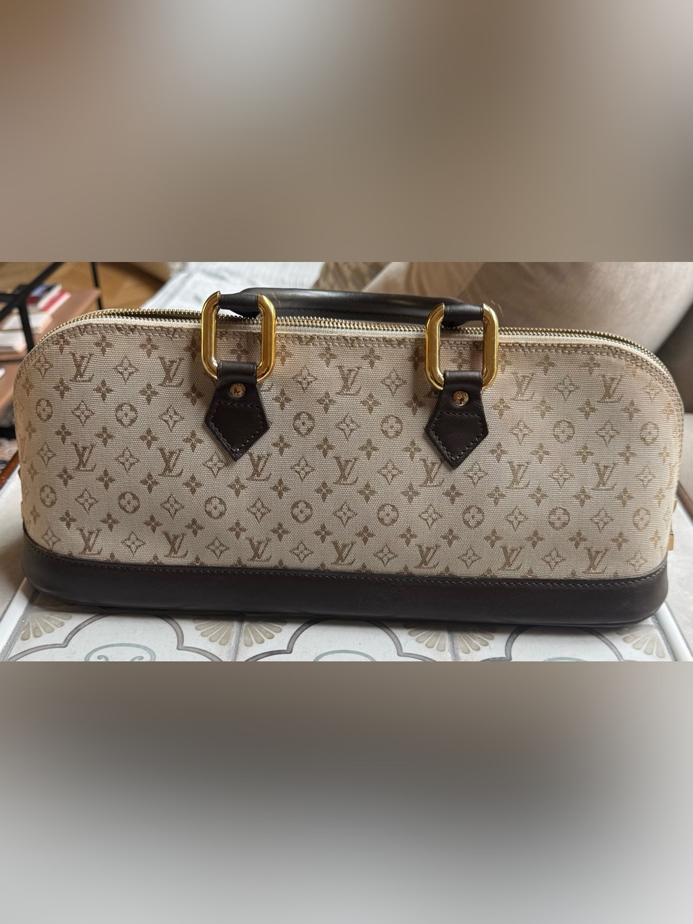 Louis Vuitton Beige Monogram Canvas and Brown Leather Satchel